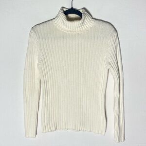 Vintage Y2K Splendor! Cream Ribbed Cotton Knit Turtleneck Sweater M